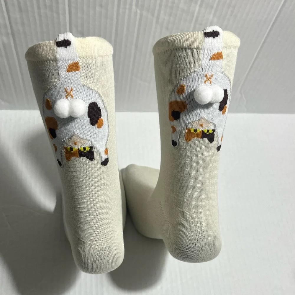 Cream Cat Patterned Women’s Socks